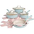 Paris Hilton Epic Nonstick Pots and Pans Set, Multi-layer Nonstick Coating, Tempered Glass Lids, Soft Touch, Stay Cool Handles, Made without PFOA, Dishwasher Safe Cookware Set, 12-Piece, Aqua