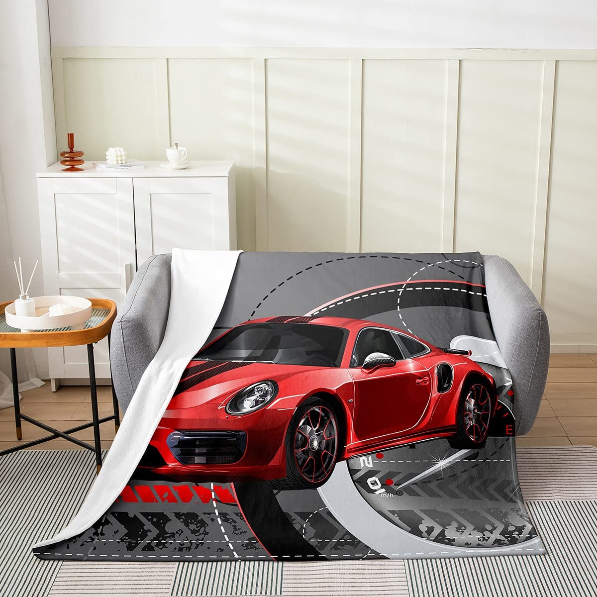 Red Race Car Fleece Throw Blanket for