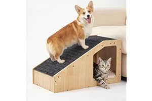Veehoo Small Dog Ramp for Bed Couch, Wooden Dog Ramps for Dogs to Get on Bed Couch, 16" Wide Doggy Stairs Puppy Steps for Ind