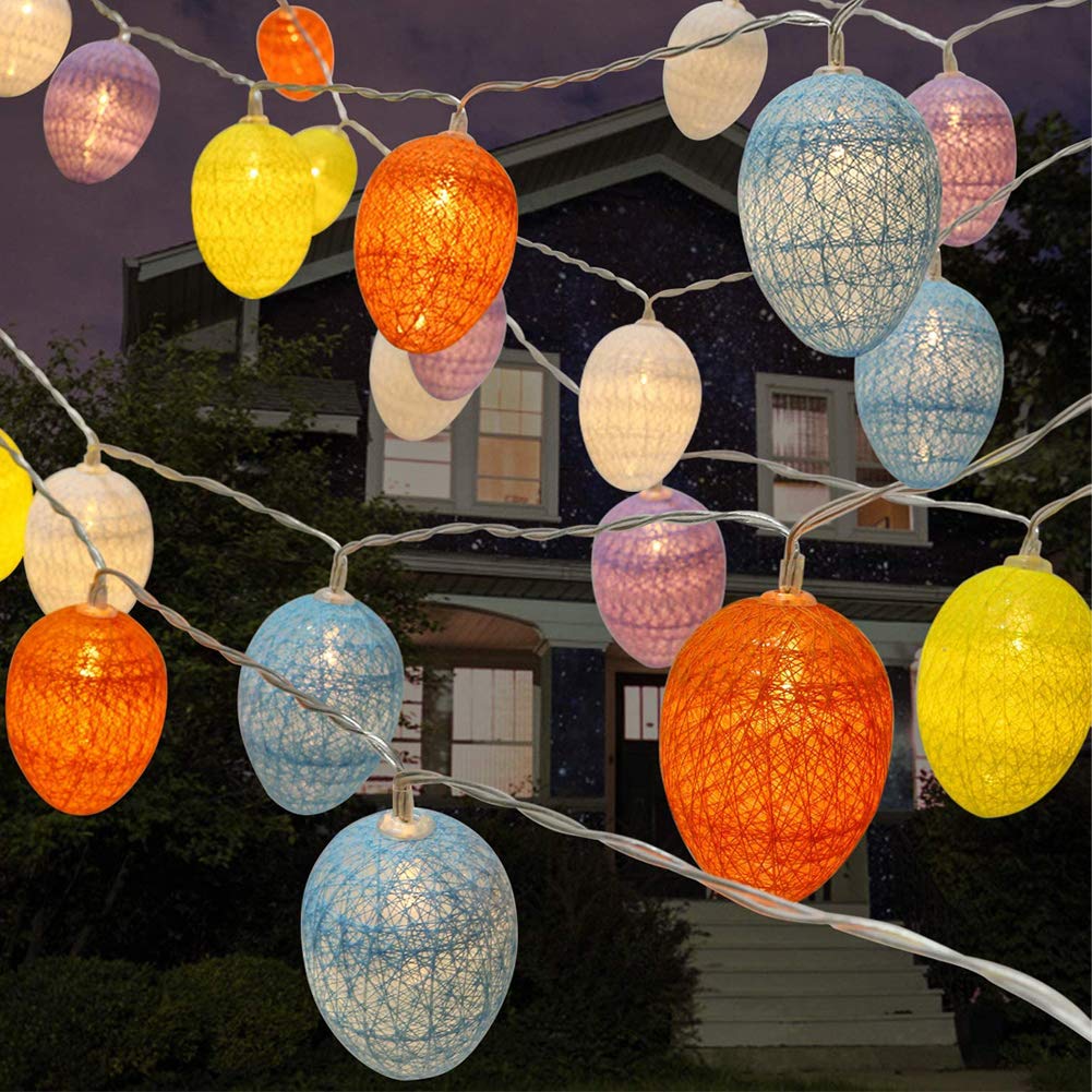 XhuangTech 30 LEDs Easter Egg String Lights,Cotton Egg Light Fairy Light Battery Powered String Lights for Easter Holiday Patio Lawn Garden Party Decoration (30 Lights,4.8m)