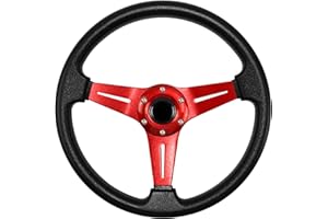 MOTAFAR Universal Racing Steering Wheel, Gaming Steering Wheel 13.6" 6 Bolts Grip Vinyl Leather with Horn Button for Race/Rally/Motorsport/Car Sim Driving(Red)