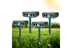 CKUKARM 4 Pack Solar Animal Repellent Outdoor Ultrasonic Squirrel Repellent Deer Repellent Devices Animal Repeller with Motion Sensor to Repel Cat Deer Rabbit Dog Raccoon Skunk