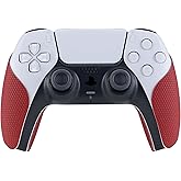 eXtremeRate PlayVital Red Anti-Skid Sweat-Absorbent Controller Grip for ps5 Controller, Professional Textured Soft Rubber Pad