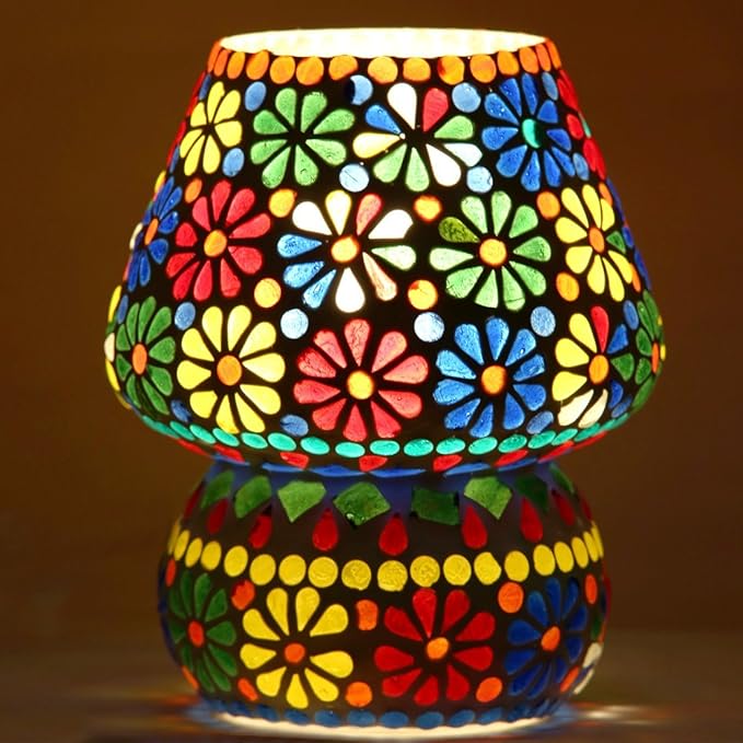 Derien Mosaic Glass Mushroom Shaped Table Lamp (16 x 16 x 18cm, Multicolour)