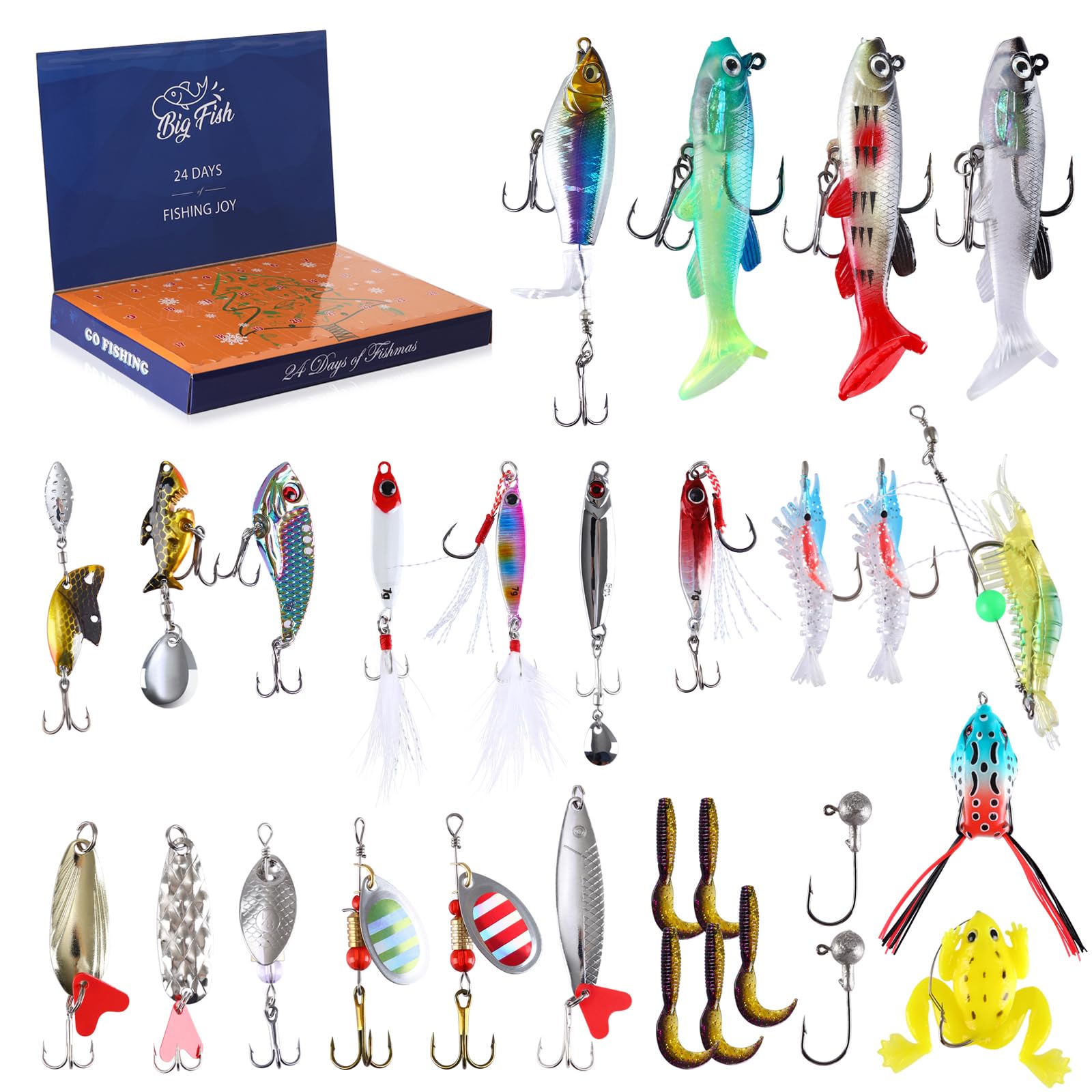 AnExer Fishing Advent Calendar 2025, Fishing Christmas Countdown Calendar, 24PCS Fishing Tackle Fishing Accessories Hooks Lure for Fisher Men Adults Teens