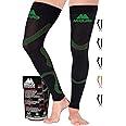Mojo Compression Stockings 20-30mmHg Thigh Hi Leg Sleeve Graduated Support Socks Recovery for Calf & Quads - Black/Green Large A609BG3
