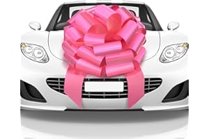 Mata1 Big Car Bow (Pink, 23 inch) Giant Gift Bows, Big Bow for Car, Big Pink Bow, Large Car Bow, Big Gift Bow, Car Pull Bow, Huge Car Bows, Car Ribbon Bows with 26 Loops and 4 Stickers