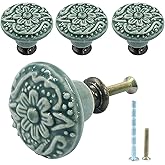 Piutouyar Green Ceramic Cabinet Knobs, 34mm / 1.3 Inch, 4Pcs | Retro Design, Kitchen &amp; Dresser Use, Drawer &amp; Cupboard Hardware, Furniture Pulls