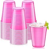 Yinder 50 Count Pink Party Cups 18 Ounce Disposable Plastic Cups for Wedding Birthday Party Beverage Drinking Water Containers for Indoor Outdoor Event Bachelorette Camping(Pink and White)