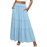 ANRABESS Womens Maxi Skirt Flowy Swing Ruffle Tiered Elastic High Waist Long Skirts 2026 Summer Casual Beach Vacation Clothes