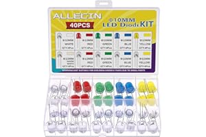 ALLECIN 10MM Led Diode Light Assortment Kit 10 Color White Red Green Blue Yellow Low Voltage Circuit Lighting Emitting Diodes Bulb Lamp Set (Pack of 40Pcs)