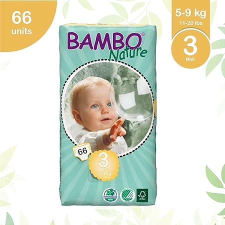 Bambo Nature Premium Baby Diapers - Medium Size, 66 Count, for Toddler (3-10 Months) - Super Absorbent and Eco-Friendly