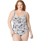 Bleu Rod Beattie Shirred Bandeau Over The Shoulder One-Piece Swimsuit W/Underwire and Molded Cups, from Urban Oasis, Size