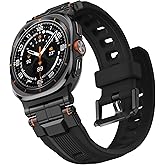 Bandletic Liquid Silicone Bands Compatible with Samsung Galaxy Watch Ultra Band 2025 2024 47mm for Men - Soft Rugged Sport Strap with Stainless Steel Buckle - Black Band with Black Connector