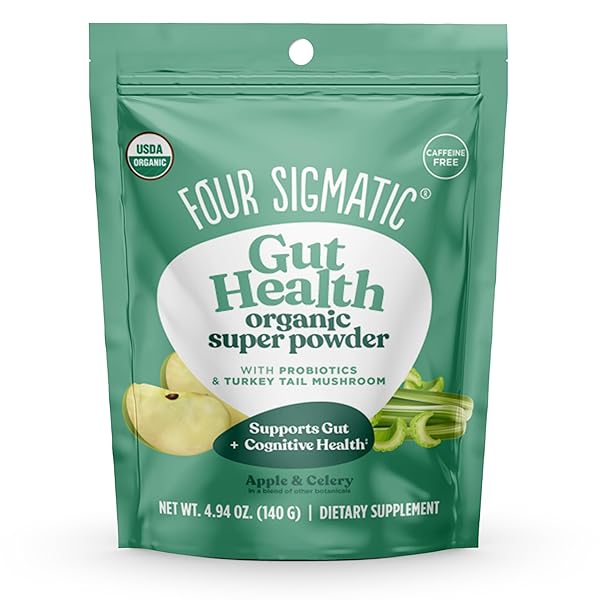 FOUR SIGMATIC ORGANIC GREENS POWDER | GREENS SUPERFOOD POWDER WITH PROBIOTICS & PREBIOTICS | SUPER GREENS WITH MORINGA, CHAGA & TURKEY TAIL | (4.94 OZ.)