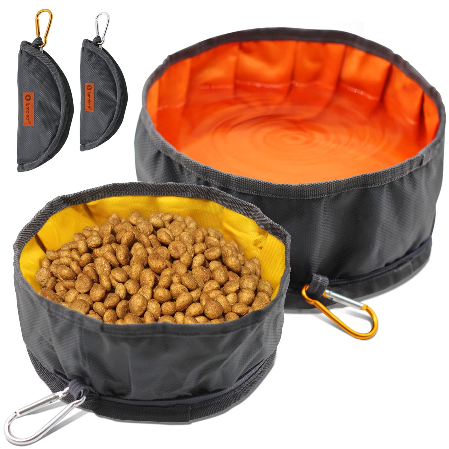 LumoLeaf Collapsible Dog Travel Bowls, Large Lightweight Foldable, Water & Food Bowls for Pets Dogs & Cats with Zipper (2 Pack (2.5L+2L))