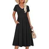ANRABESS Women's Summer Short Sleeve Midi Dresses Casual Floral T-Shirt Dress V Neck A-Line Flowy Beach Sundress with Pockets