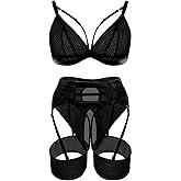 popiv Women Sexy Lingerie Set Cutout Bra and Panty Sets Garter Lingerie 4 Piece