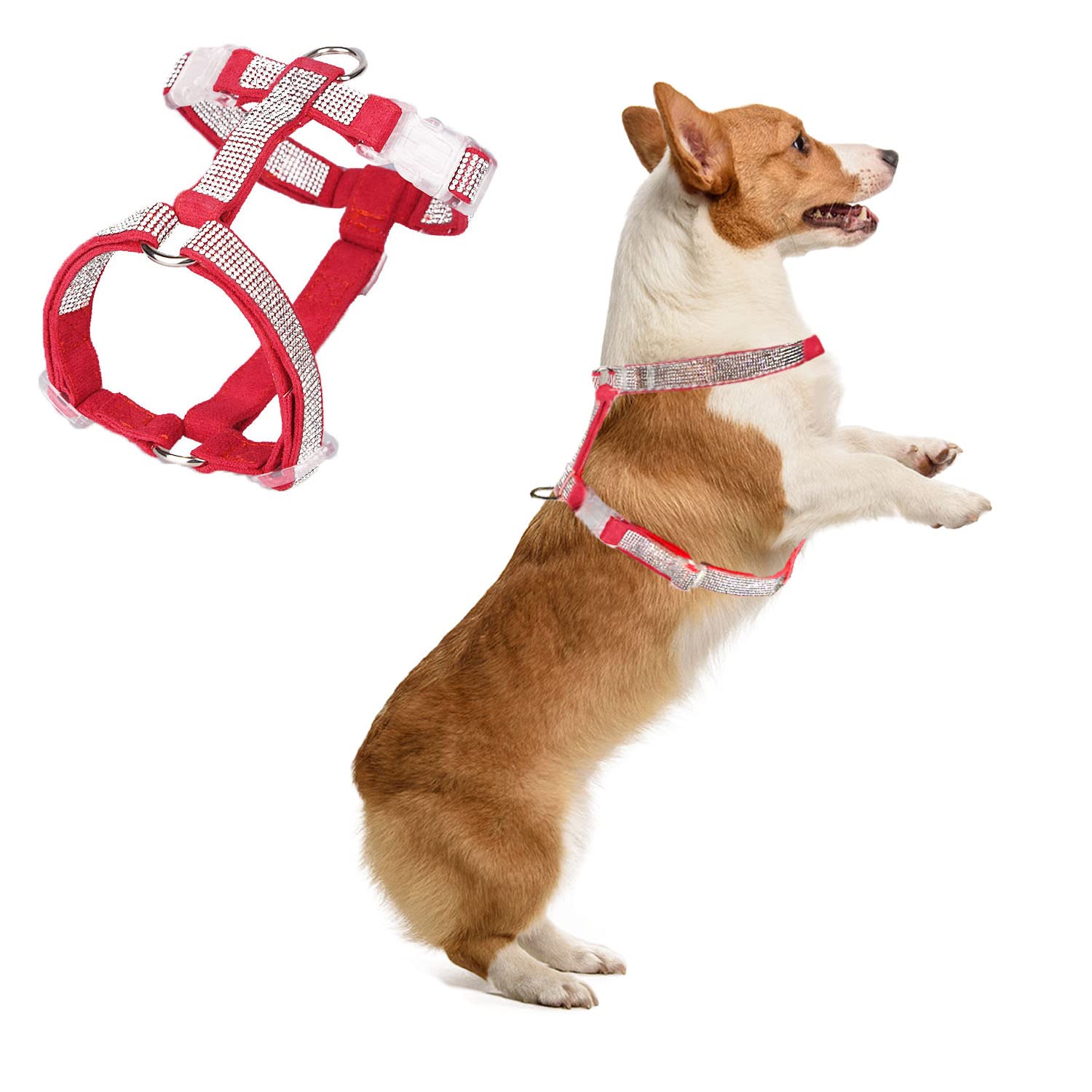 MeiAOBest Dog Reflective Rhinestone Harness, No pull Adjustable With D-ring Pet Harness for Small Meduim Dog_XS(Red) — image 1