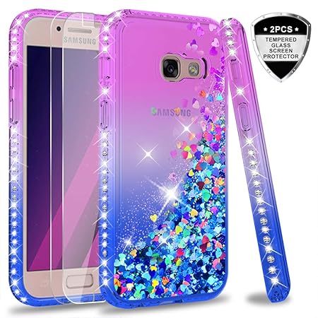 LeYi Hülle Galaxy A3 2017 Glitzer Handyhülle mit Panzerglas Schutzfolie(2 Stück),Cover Diamond Rhinestone Bumper Schutzhülle 