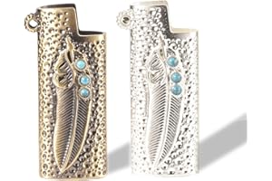 Ambrogio.L 2 Packs Lighter Case Sleeve Holder Cover Feather Lighter Pouches Fit for Mini BIC Lighter J5,Bronze + Silver