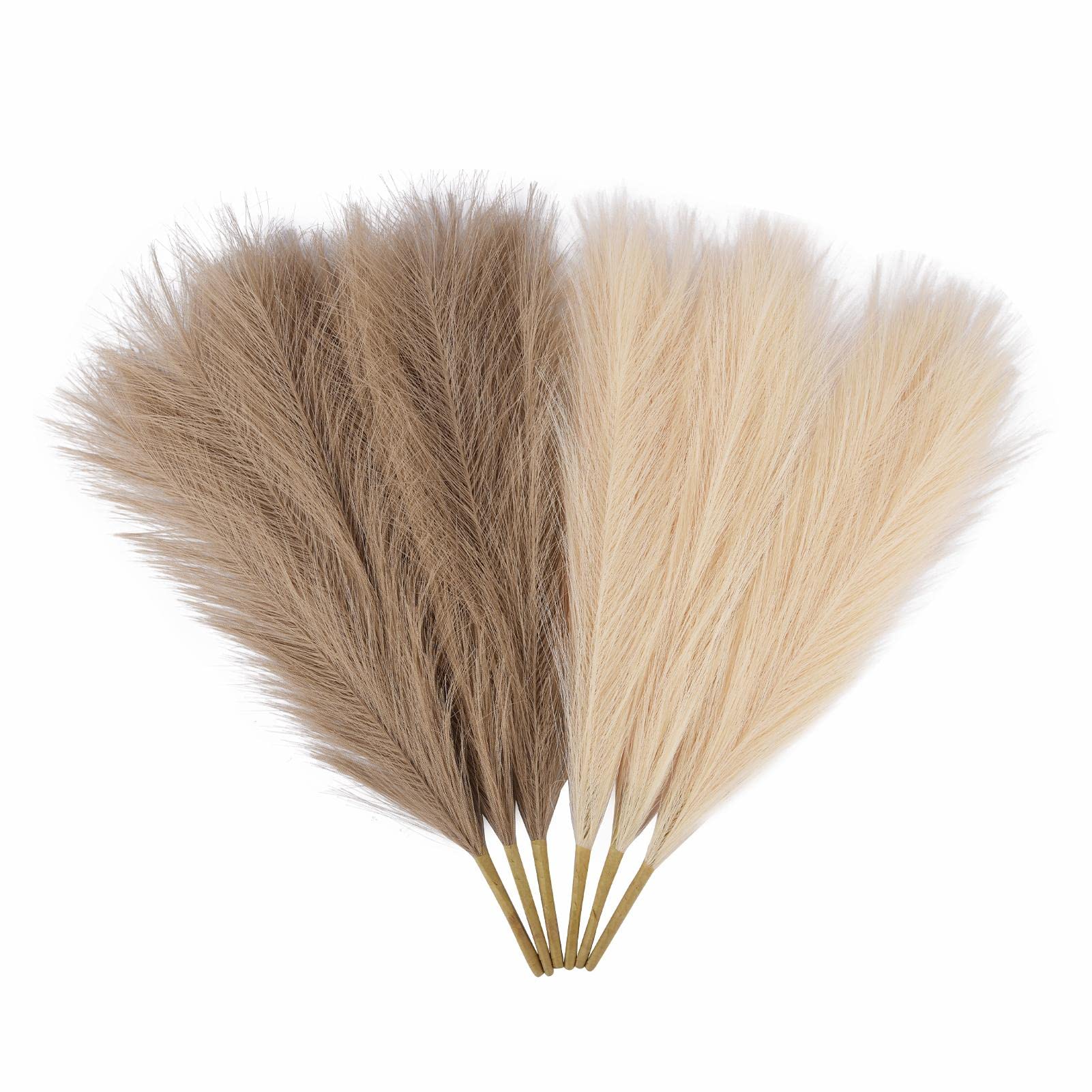 PANITOREER Faux Pampas Grass, 6PCS Artificial Pampas Grass Decor 17"-7 Stems Fluffy and Non-Shedding Fake Flower Pompous Grass Branches for Home Wedding Decor (Beige+Taupe)