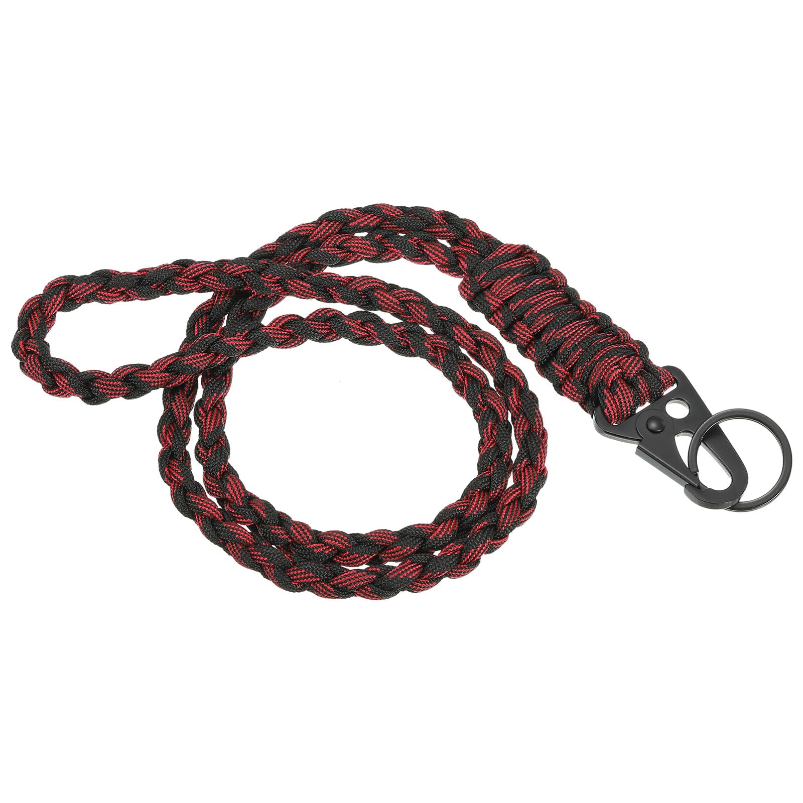 PATIKIL 21.7 Inch Paracord Neck Lanyard Keychain, Braided Strong Lanyard with Hook Clip and Key Ring for Outdoor Activities, Black&Red