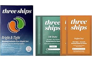 Three Ships - Bright & Tight Biodegradable Eye Mask Set | 4 Sets to Help Depuff and Firm Under Eyes