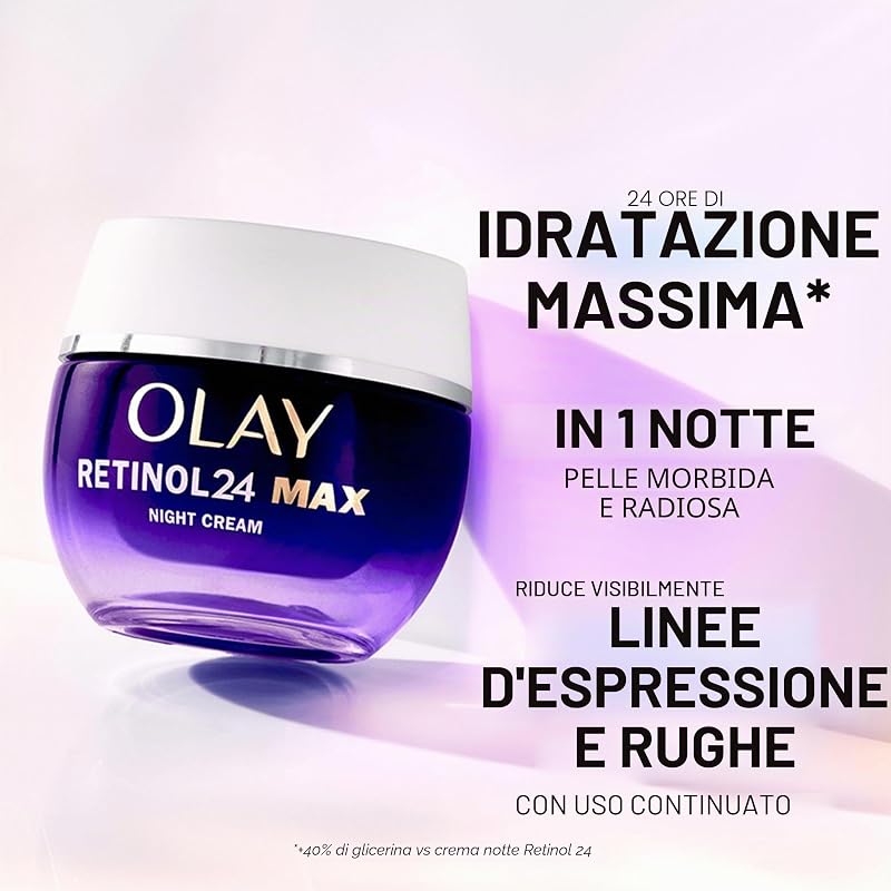 Retinolo 24 MAX* Crema Notte Idratante Viso Cura della Pelle con Vitamina E Antiossidante, +40%* Glicerina. Cura della pelle Well-aging di notte: ammorbidisce, rinnova e idrata, 50 ml