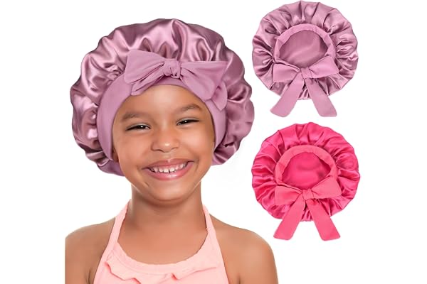 YANIBEST 2 PCS Baby Bonnet Silk Satin Bonnet for Kids Sleeping Cap Curly Natural Hair Silk Bonnets for Girls Boys Infant