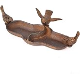 Sungmor Rustic Cast Iron Bird Feeder for Seed and Water - Full Rust | Decorative Garden Birdbath with Bird Statues, Heavy-Duty Garden Feeder Tray