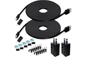 DIANMU 20FT Power Extension Cable Charger for Blink Outdoor 4(4th Gen)/(3rd Gen)/XT2,Wyze Cam v3/v3 Pro/v4,Ring Spotlight Cam Plus/Pro,Arlo Essential 2K,Micro USB & Type C Power Cord and Adapter(Black,2Pack)