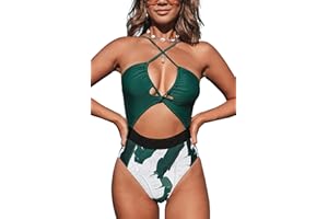 CUPSHE Women's One Piece Swimsuit Plunge Neckline Cutout Criss Cross Bathing Suit