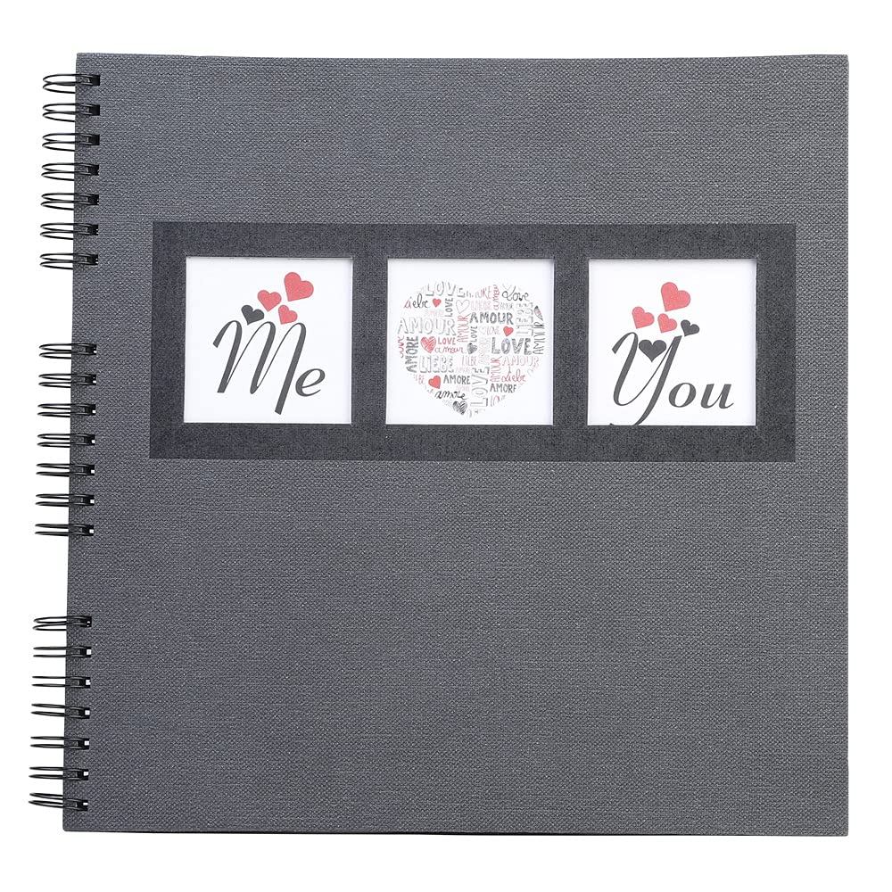 Exacompta - Ref 16215E - Me & You Spiralbound Photo Album - 320 x 320mm in Size, 60 Black Pages, Holds Up To 360 Photos - Black Cover with Personalisable Window