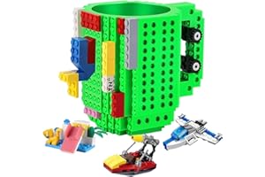 DEEXITO Build on Brick Coffee Mugs,Creative DIY Kids Party Cups with Building Blocks,Fun Novelty Gifts for Kids Childhood Adults Office Birthday Xmas,Green