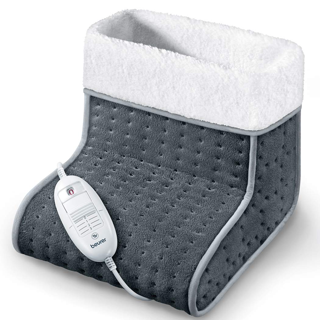 Beurer FW20UK Cosy Foot Warmer - Grey, Electric foot warmer for cold feet, 3 temperature settings, Cosy teddy fleece lining, Suitable up to shoe size 12.5, Washable lining, 45°C - 50°C