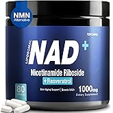 NAD+ Supplement-Liposomal Nicotinamide Riboside Resveratrol 1000mg Pure Organic Supplement for Healthy Aging, Brain, Cellular Energy, 80 Capsules
