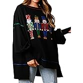 Glkaend Women's Cute Santa Christmas Sweatshirts Funny Graphic Lightweight Sequin Long Sleeve Pullover Hoodies