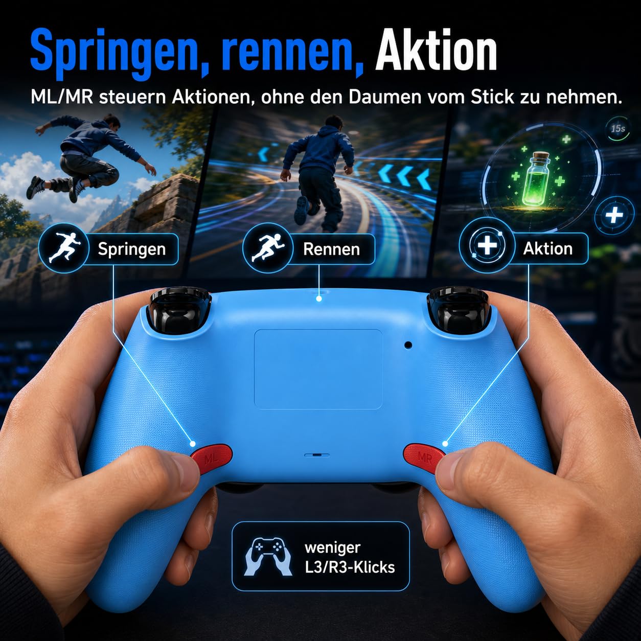 Wireless für PS4 Controller,Programmierbaren Tasten Turbo,ALPS-Sticks Blau 5