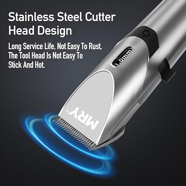 MRY CORDLESS HAIR CLIPPERS FOR BARBER CLIPPERS PROFESSIONAL WATERPROOF LCD HAIR CLIPPERS STAINLESS STEEL BLADE USB RECHARGEABLE FOR MEN WOMEN HAIR CUTTING (SILVER COLOR)