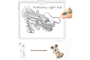TOHETO A3 Rechargeable Battery Powered Led Light Tracing Pad with Built-in Stand, Magnetic Clip, 6-Level and Stepless 3 Colors Dimming Brightness Light Box for Diamond Painting, Weeding Vinyl (White)
