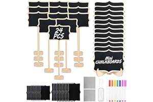 Lospara 24 Pack Mini Chalkboard Signs, Reusable Small Chalkboard Sign for Food Labels, Party, Buffet, Cafe, Table Numbers, Wedding, Birthday, Message Board Signs and Event Decorations