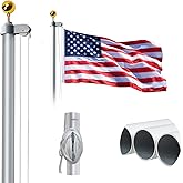 WeValor 20FT Sectional Flag Pole Kit, 14 Gauge Extra Thick Heavy Duty Aluminum Outdoor In ground Flagpole for Residential or Commercial, Silver