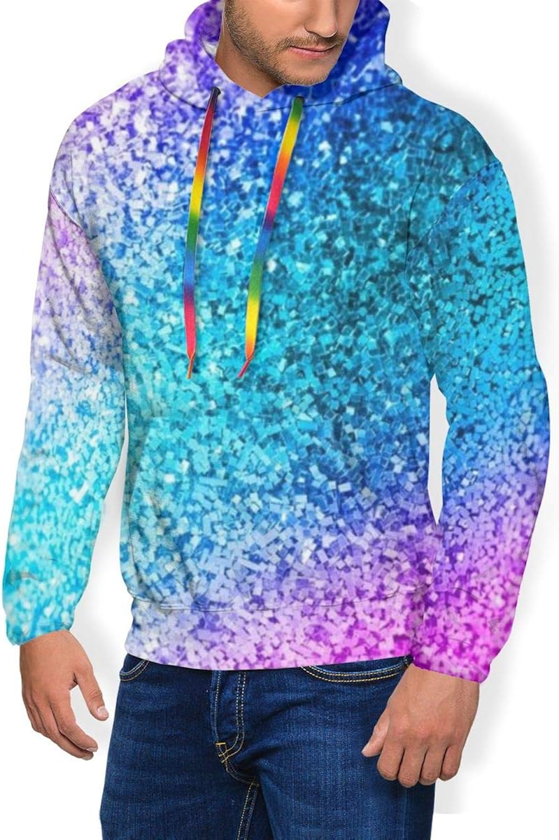 Turquoise Blue Sparkling Glitter Hoodies Mens 3D Printing Hooded Long