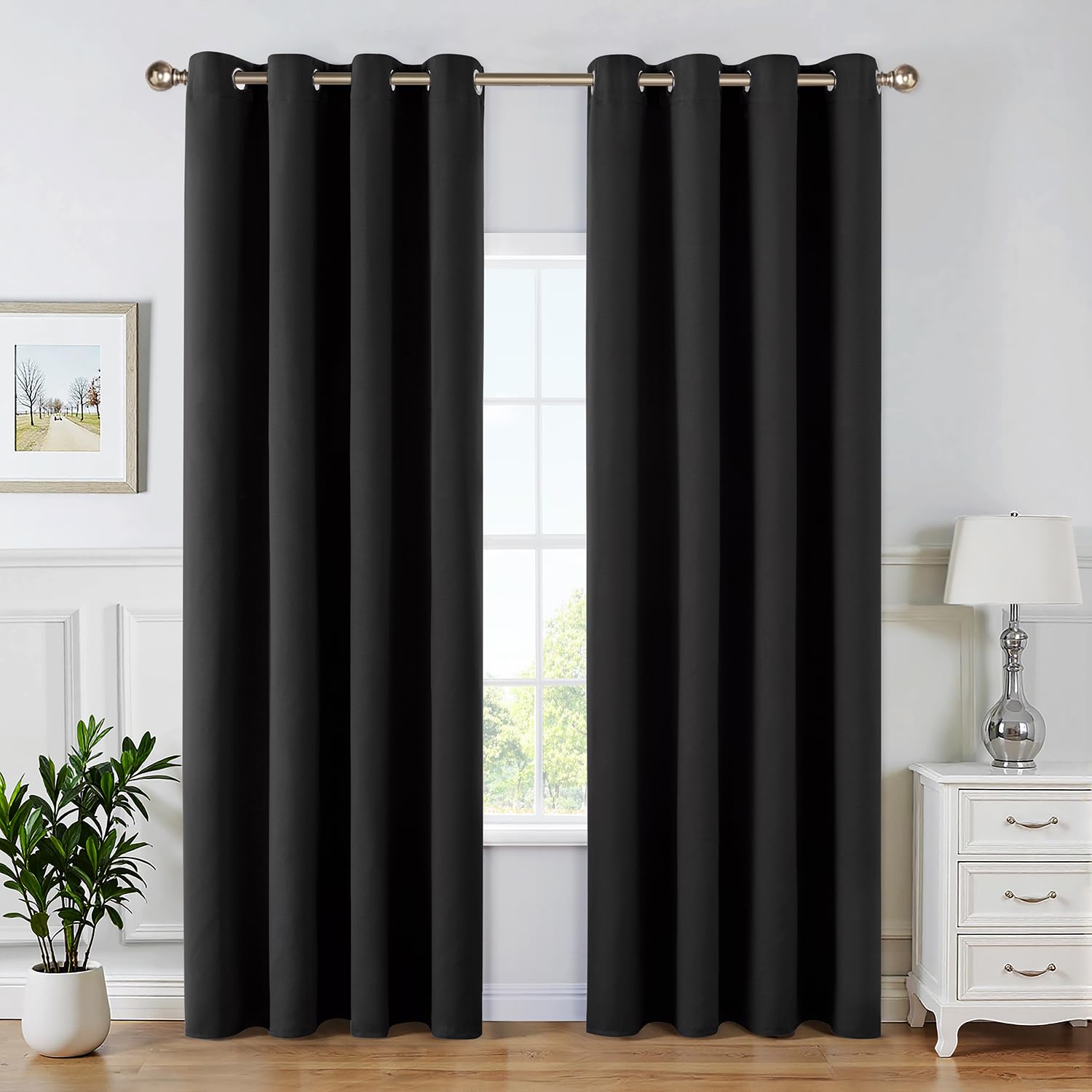 MIULEE Black Blackout Curtains for Living Room 2 Panel Set, Premium Eyelet Curtains for Bedroom, Thermal Insulated Window Curtain Drapes, Black Out Curtain 88 Drop, Each Panel 55 x 88 Inches