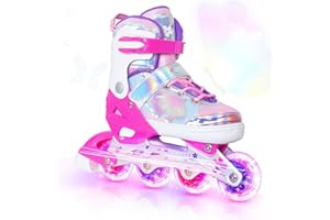 Nattork Kids Inline Skates Butterfly and Flower for Boys Girls Kids, 4 Sizes Adjustable Quad Skates with All Light up Wheels 