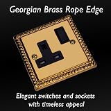 Varilight 1 Gang 13 Amp Single Switched Socket Georgian Brass XG4B view 3