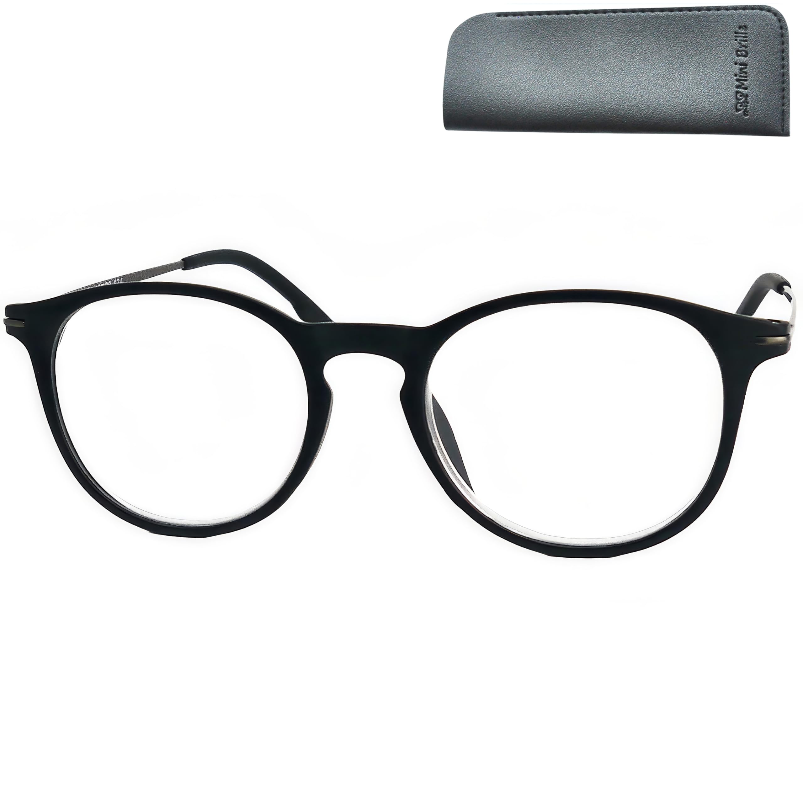 Mini Brille - Modern Blue Light Blocking Reading Glasses with Large Lenses, FREE Pouch, Plastic Frame (Black) and Metal Temples, Men and Women Anti Blue Light Filter +1.00 Magnification