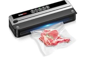 Bonsenkitchen Vacuum Sealer Machine, Built-in Cutter | Multifunctional Food Sealer for Sous Vide & Meal Prep, 5 Pre-Cut Bags, Silver-Black