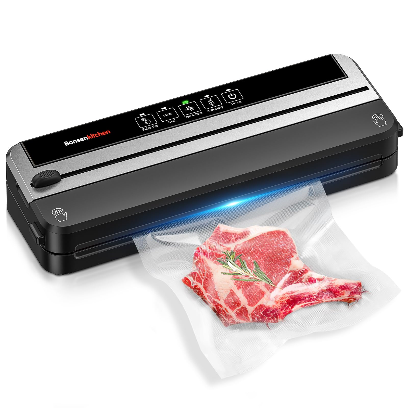 Photo 1 of Bonsenkitchen Vacuum Sealer Machine, Built-in Cutter | Multifunctional Food Sealer for Sous Vide & Meal Prep, 5 Pre-Cut Bags, Silver-Black